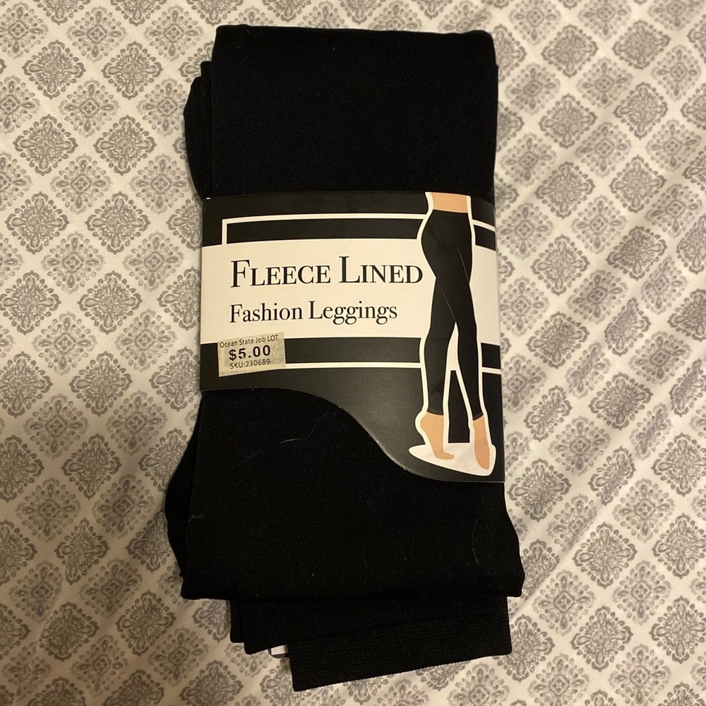 Fleece Lined Fashion Leggings, Black, Size Large